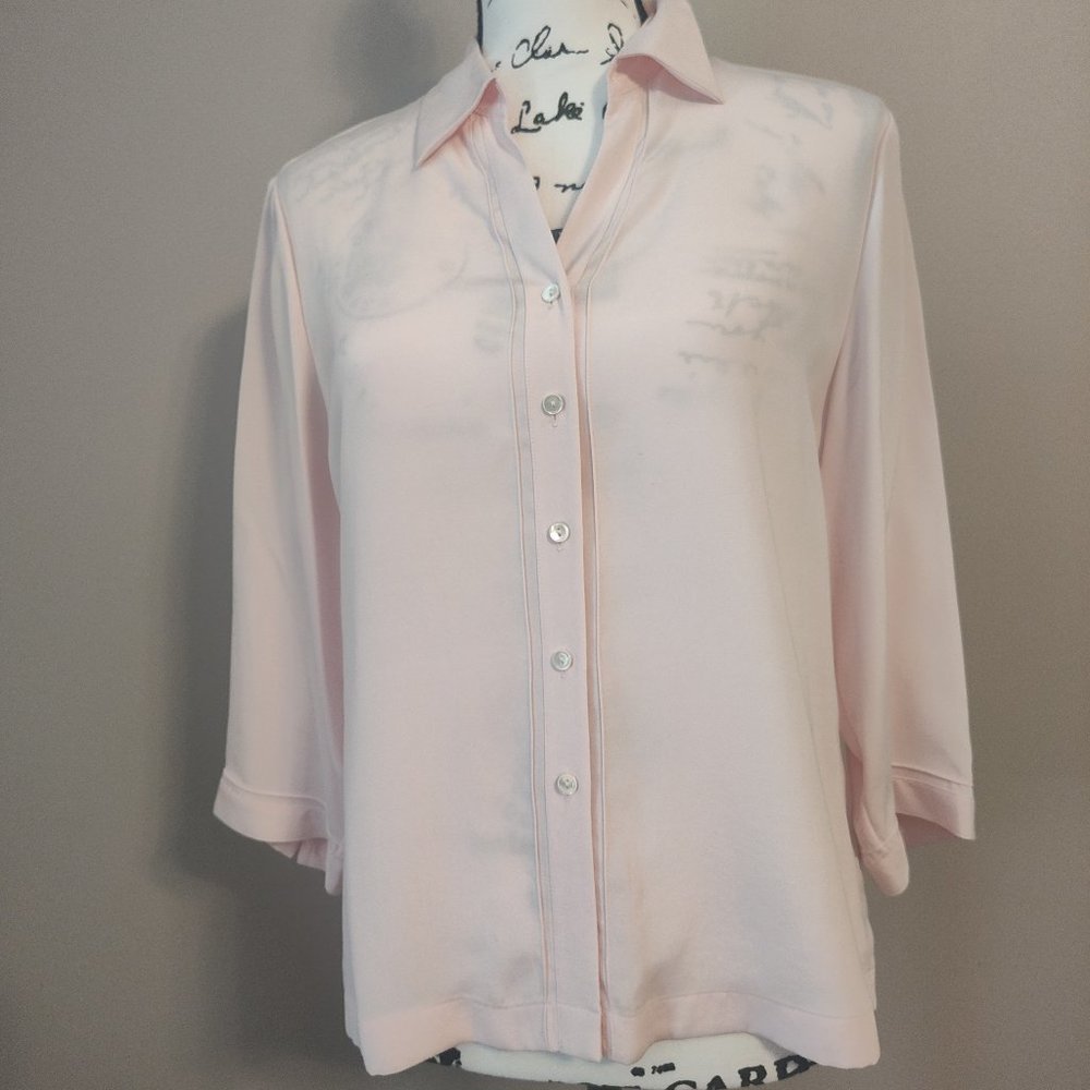 Talbots Petite Silk Stretch Button Front Top